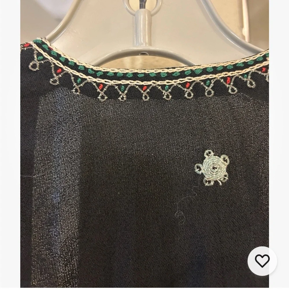 Vintage 1970s Black Embroidered Fringe Shawl Draped Wrap - Picture 3 of 7